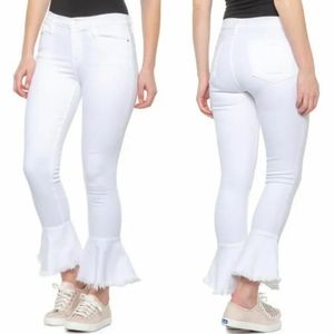 Frame Denim Le Skinny de Jeanne Flounce Raw Edge Hem Jeans Mid-rise Blanc White